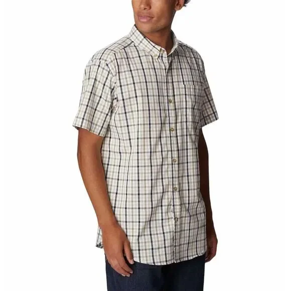 Columbia Men's Rapid Rivers Plaid Short Sleeves Button Down Cotton Shirt Beige L - Picture 2 of 8